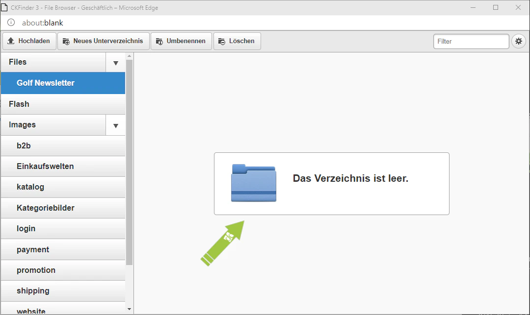 Auswahl des richtigen Unterverzeichnisses vor dem Upload