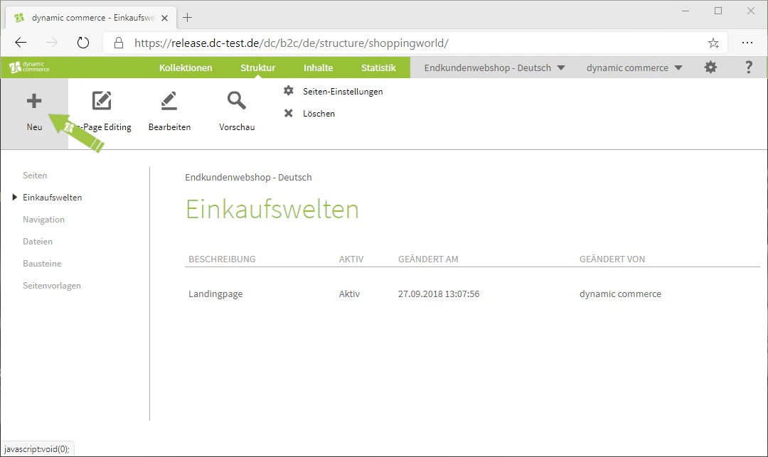 Create a new shopping world using the Plus button