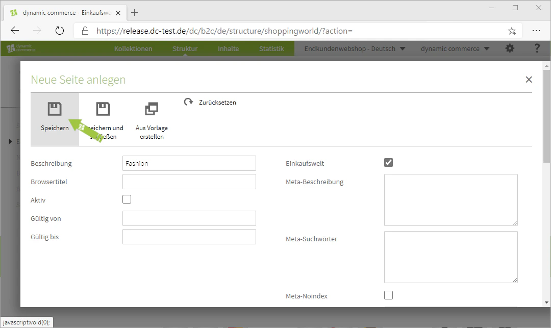 Save the page as a shopping world
