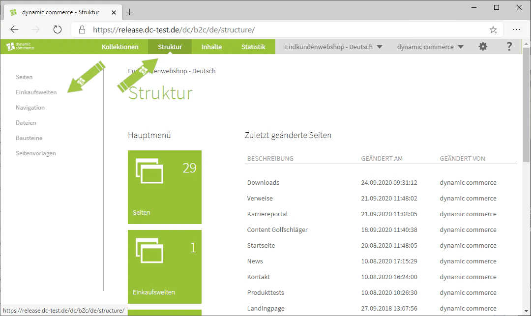 Der Struktur-Tab im CMS