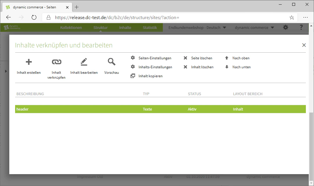 Erstellter Inhalt in der Übersicht