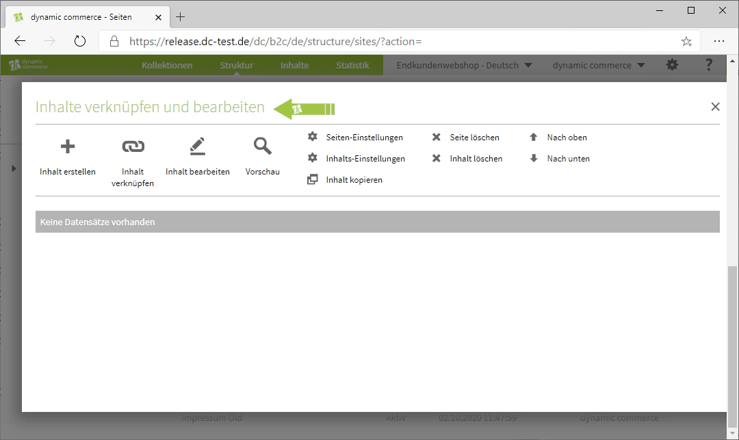 Inhaltsfenster öffnet sich