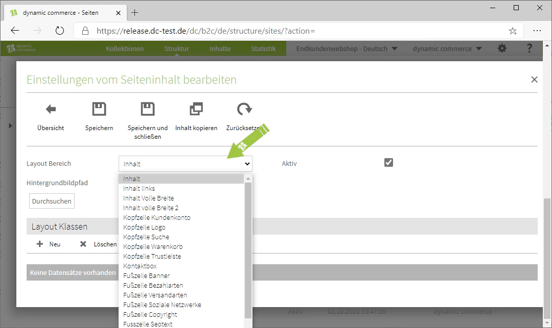 Layout-Bereich auswählen