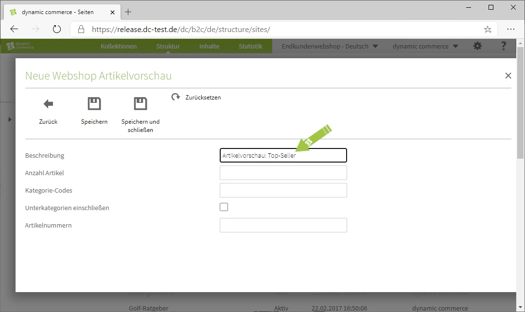 Beschreibung der Artikelvorschau festlegen