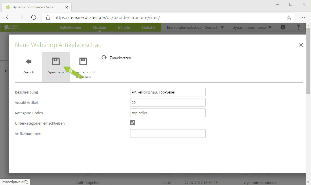 Speichern der Artikelvorschau