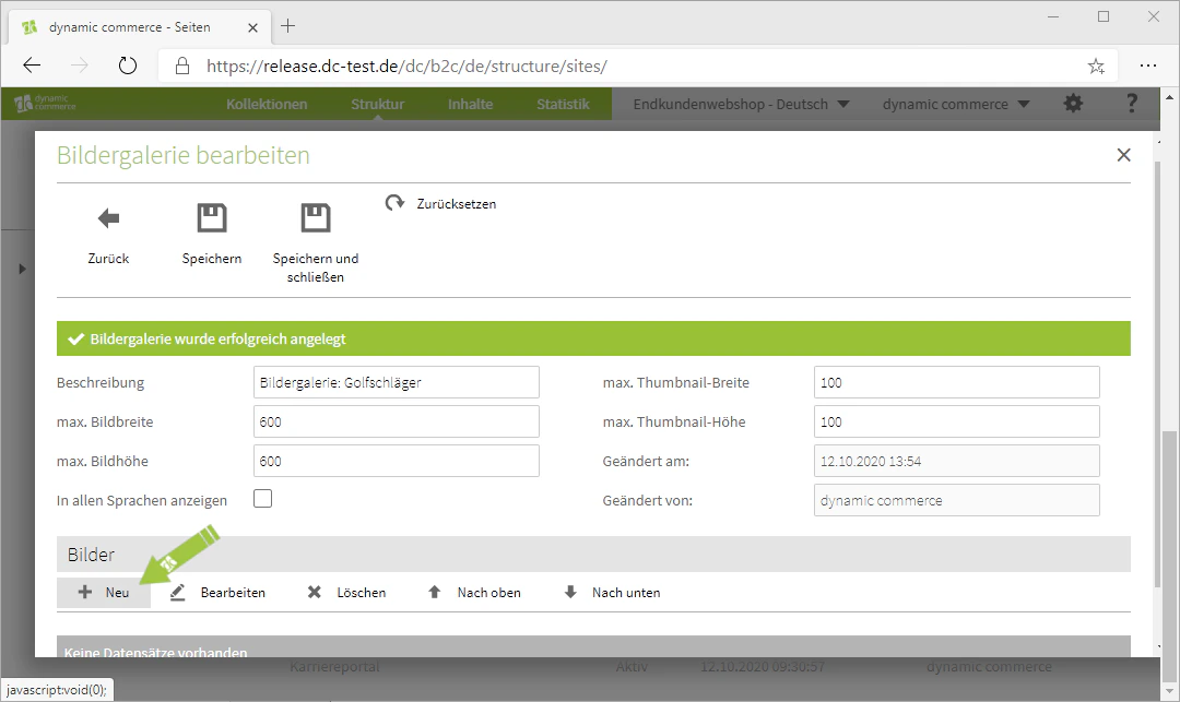 Bilder über Plus-Button hinzufügen