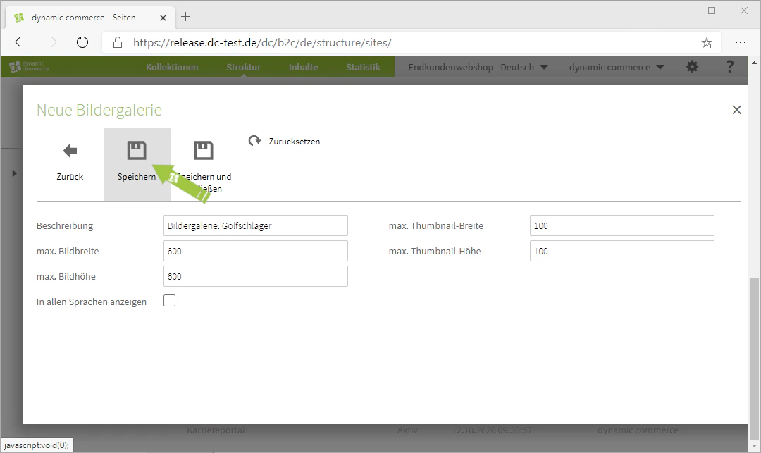Thumbnail-Einstellungen speichern