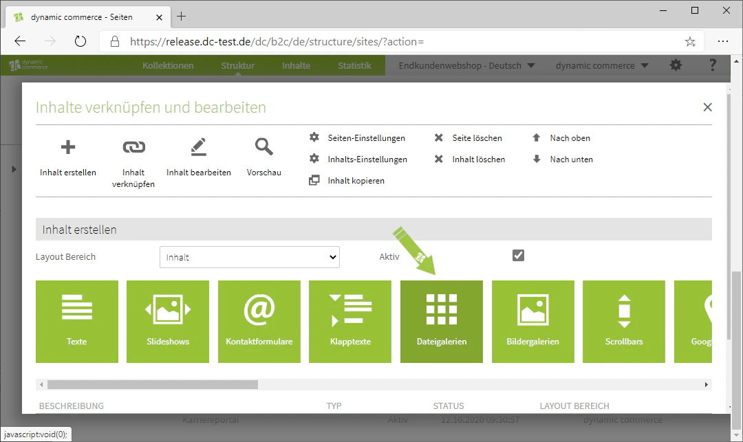 Selecting the File Galleries content type