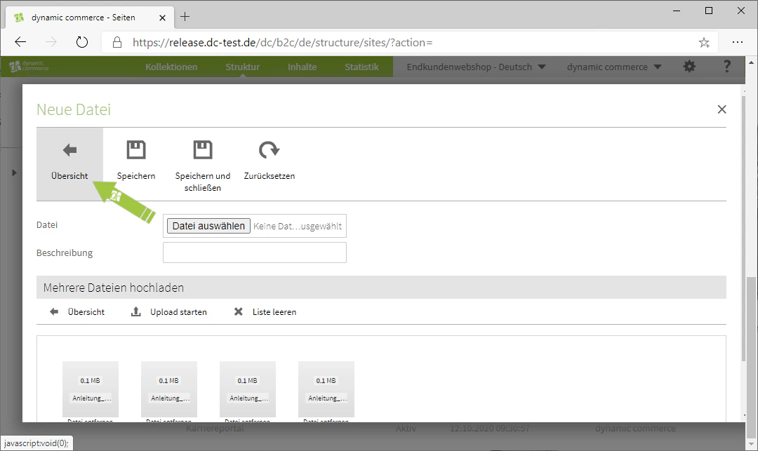 Overview of uploaded files