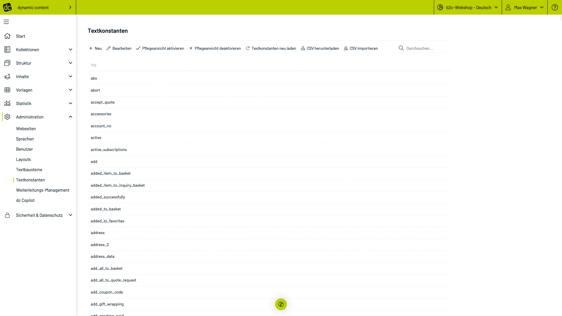 Lade Textkonstanten als CSV herunter oder lade eine CSV-Datei hoch