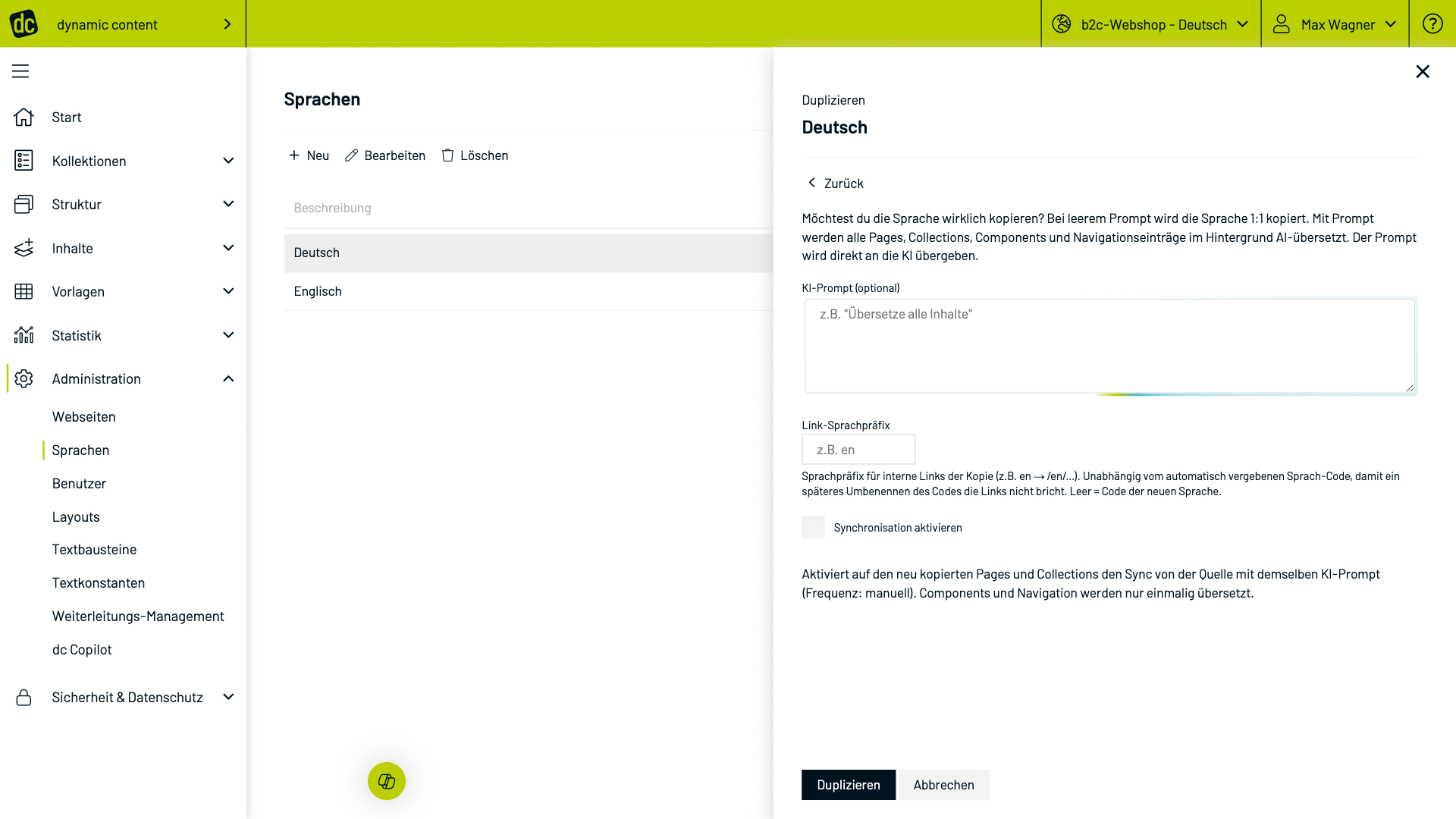 Sprache duplizieren mit KI-Prompt und Synchronisation
