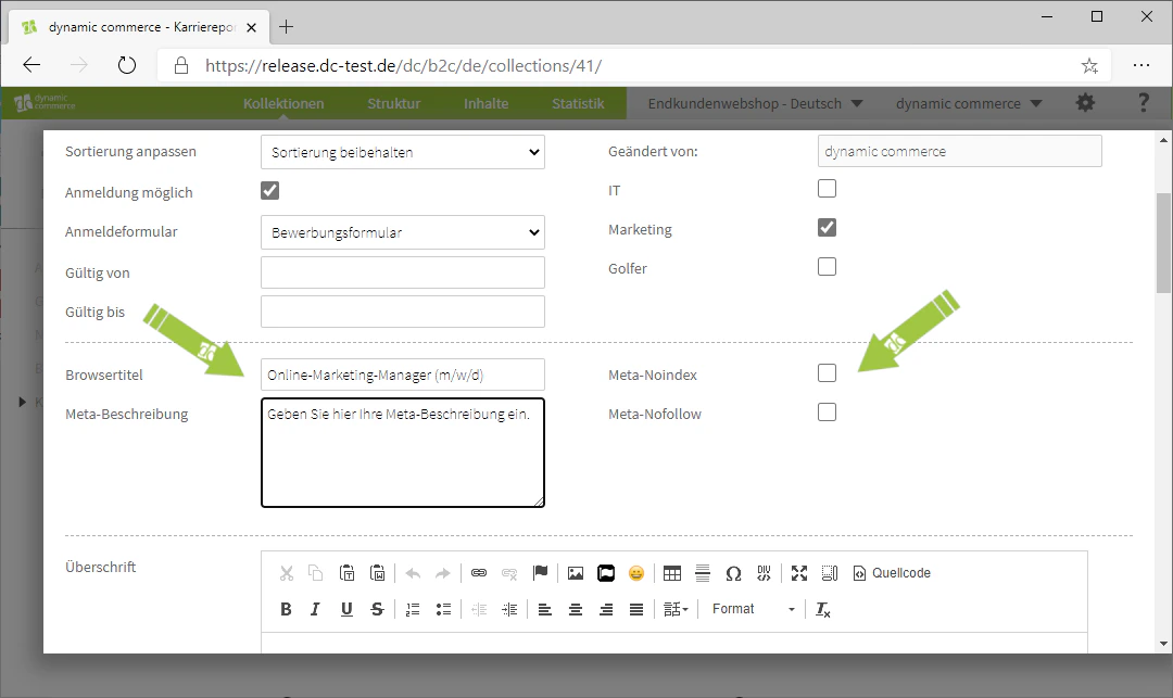 Browsertitel und Meta-Beschreibung festlegen