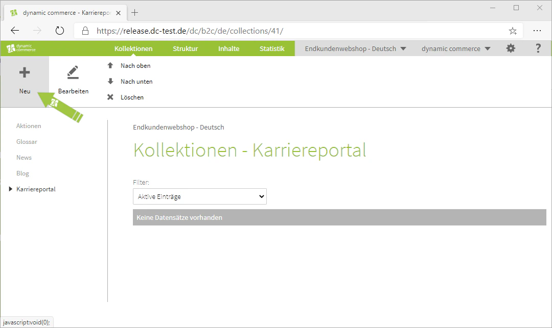 Neuen Kollektionseintrag anlegen