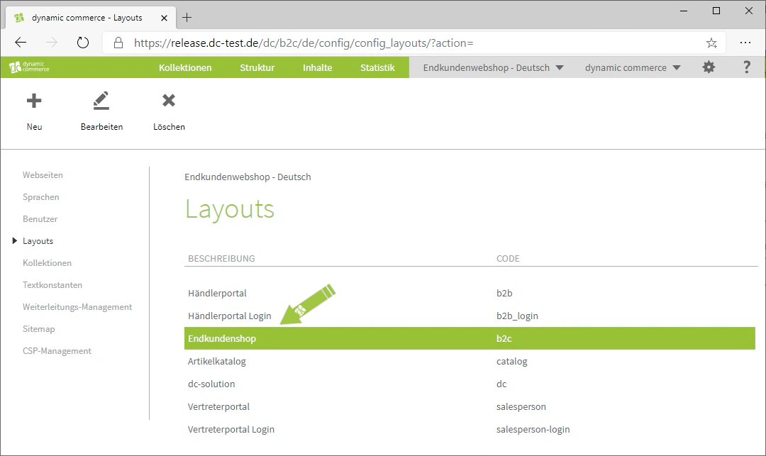 Layout per Doppelklick bearbeiten