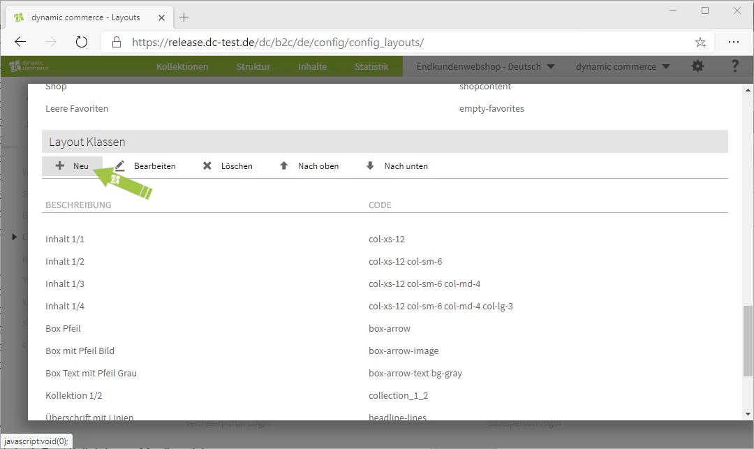 Neue Layout Klasse anlegen