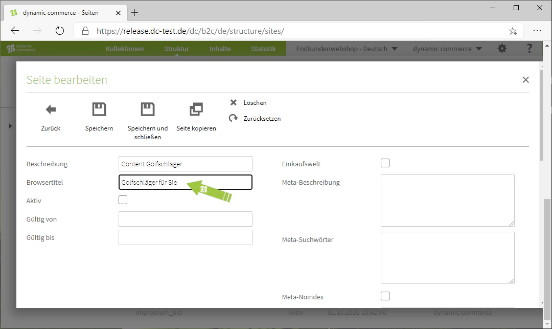 Beschreibung und Browsertitel festlegen