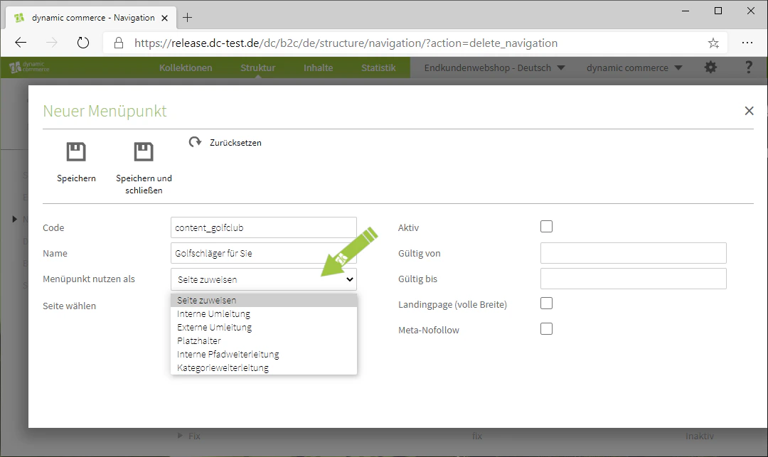 Drop-Down Menüpunkt nutzen als