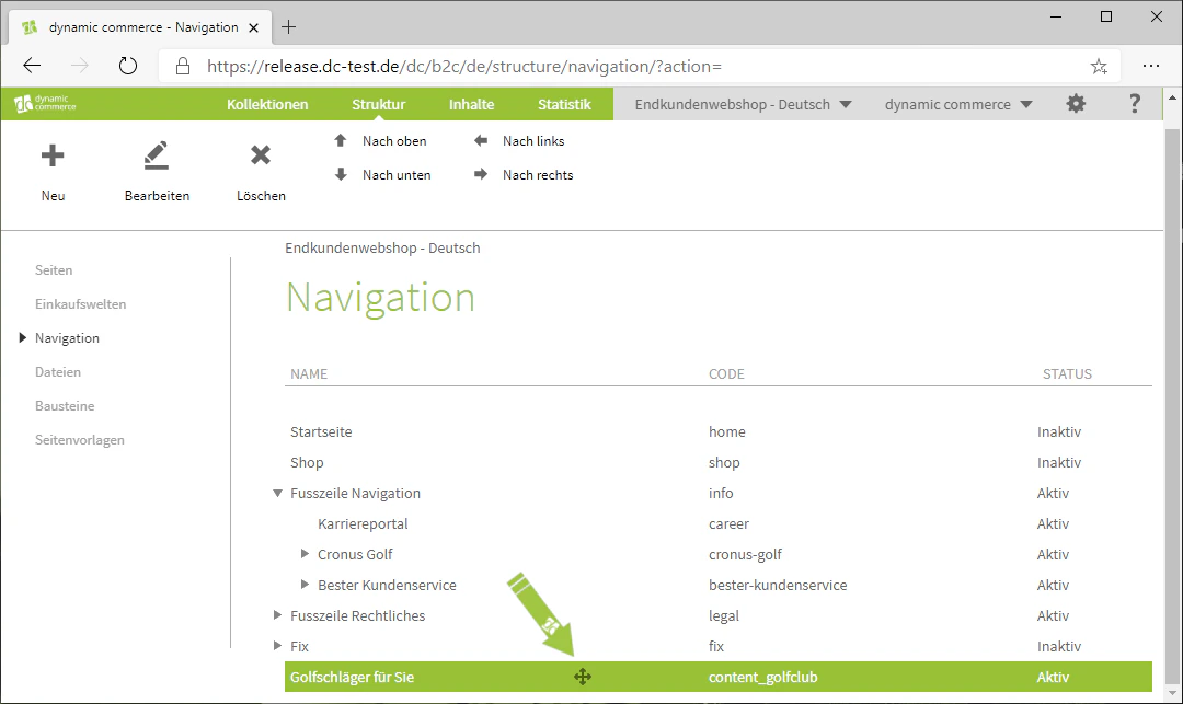 Navigationspunkt per Drag and Drop verschieben