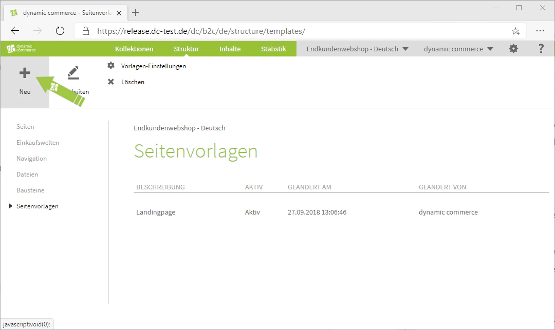 Neue Seitenvorlage erstellen