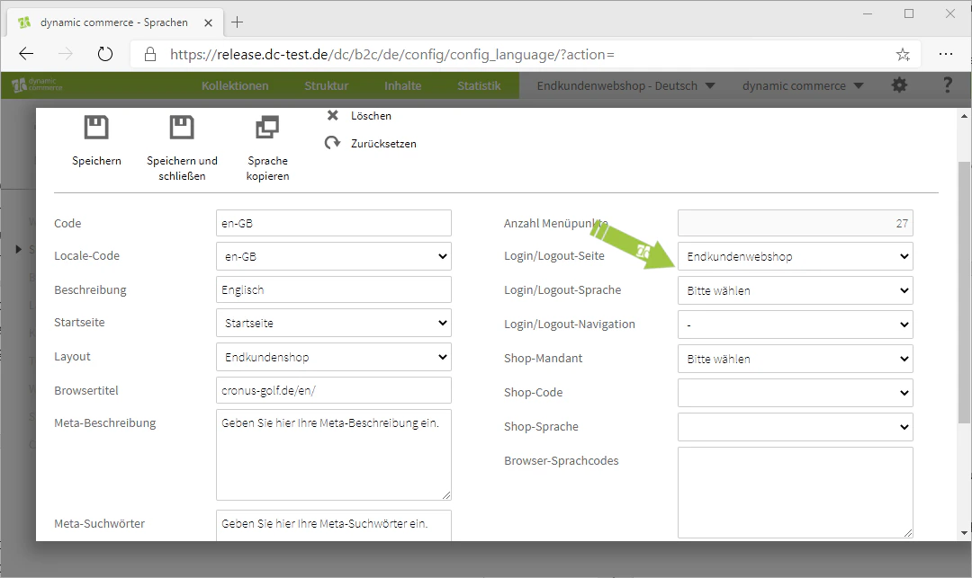 Login and logout settings for the language