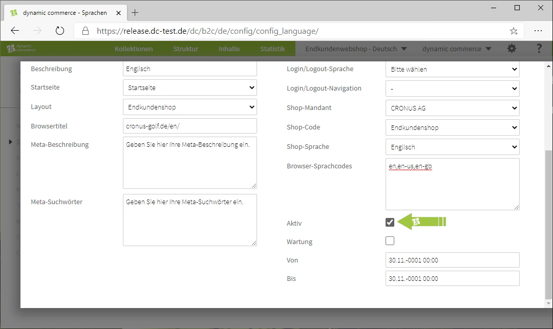 Set language to active and save