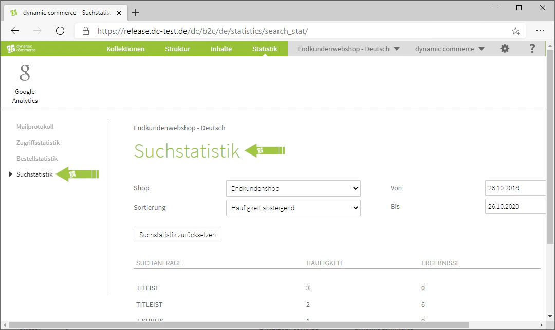 Suchstatistik Übersicht