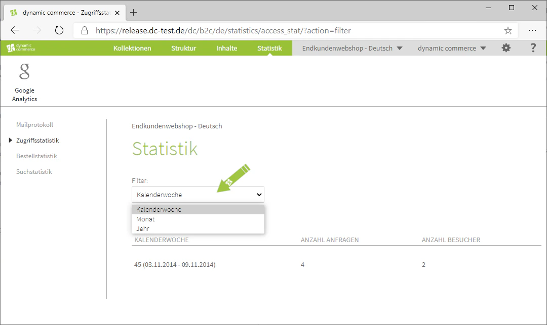 Filter der Zugriffsstatistik