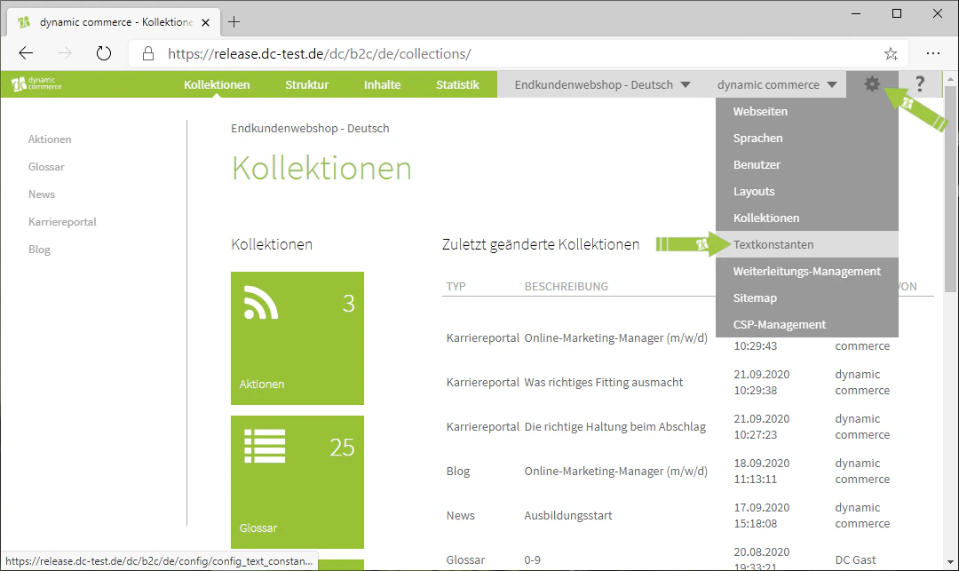 Navigation zum Textkonstanten-Menü