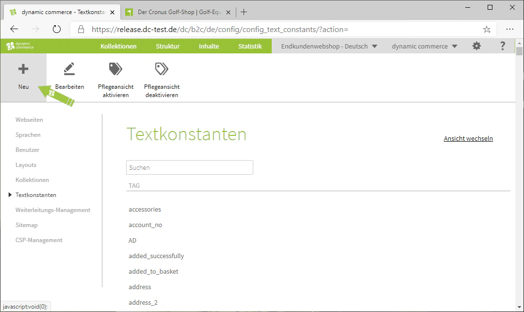 Neue Textkonstante erstellen