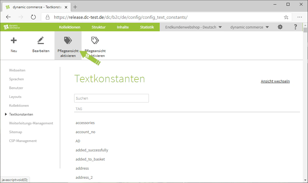 Pflegeansicht aktivieren