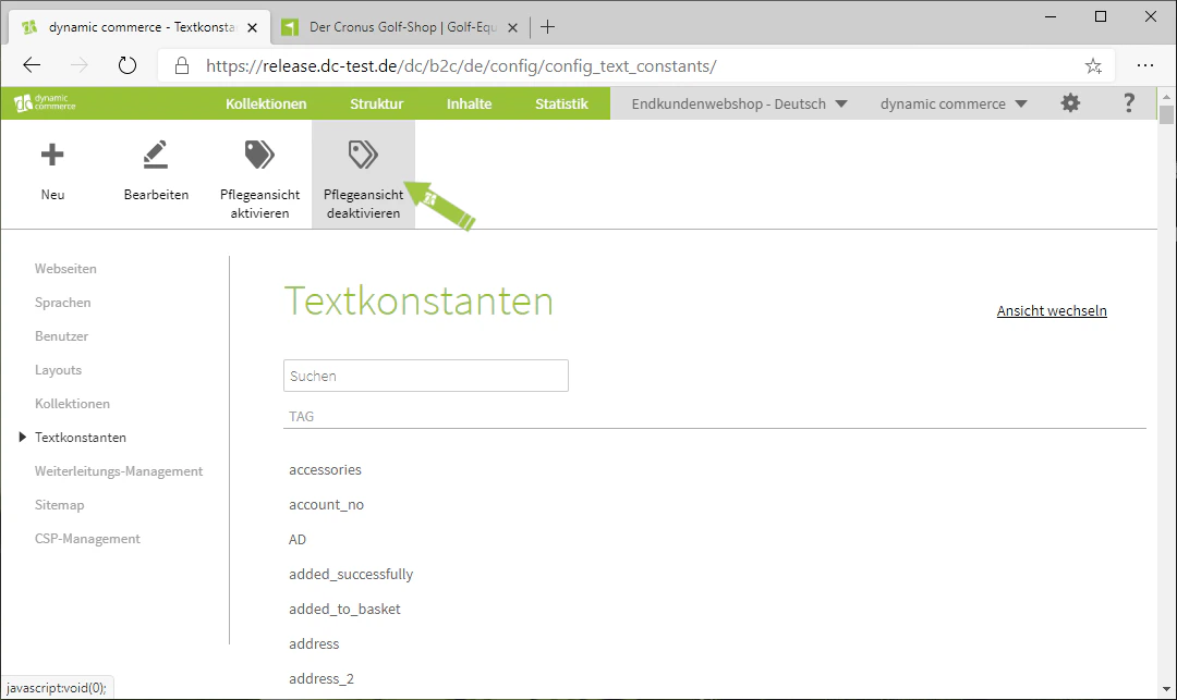 Pflegeansicht deaktivieren
