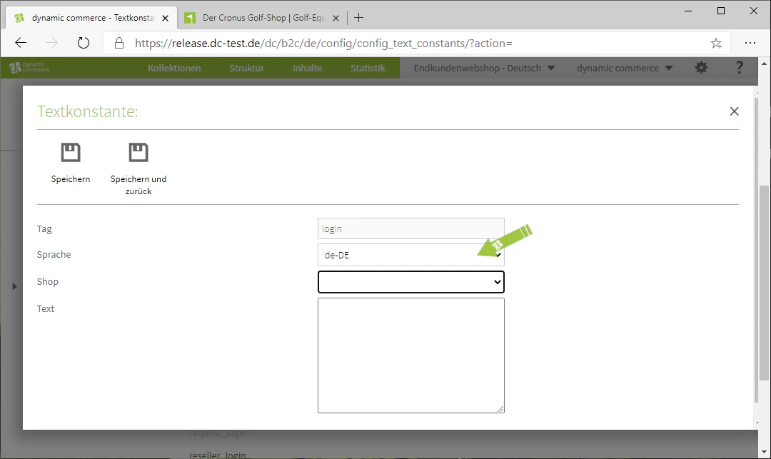 Sprache und Webseite wählen