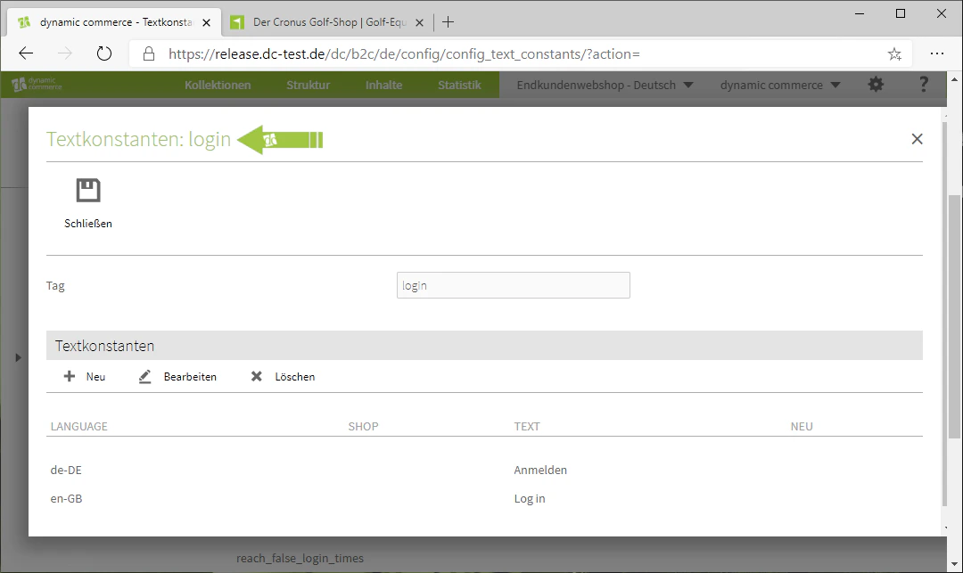 Textkonstante login