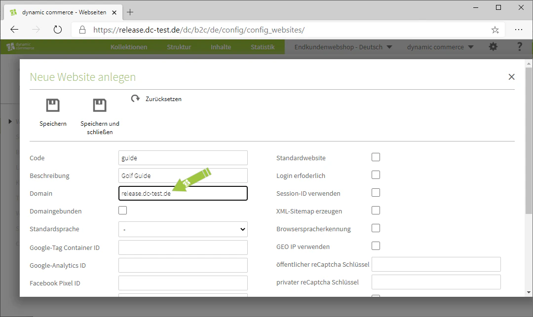 Domain der Webseite zuweisen