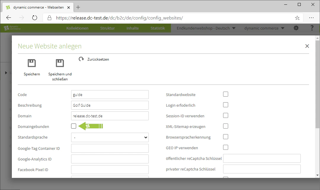 Option Domaingebunden aktivieren