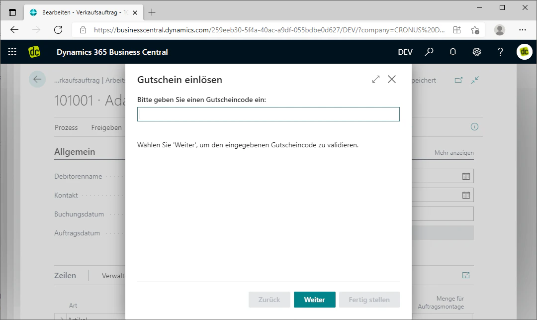 Fenster zum Einlösen von Gutscheinen