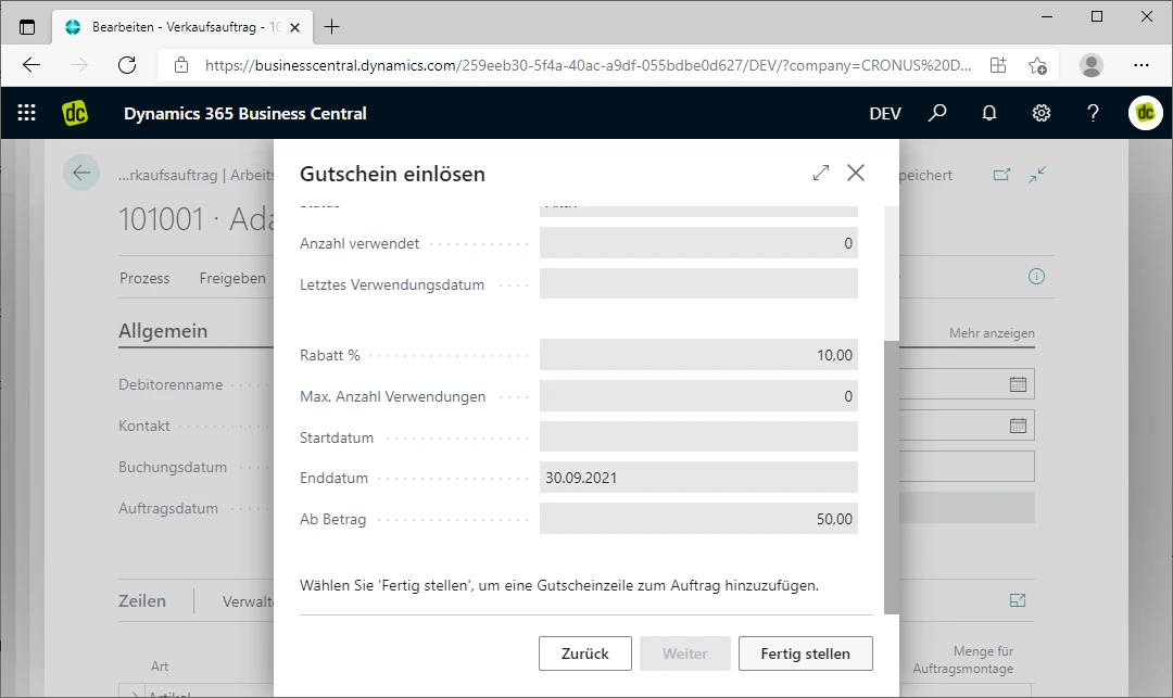 Fertig stellen Button