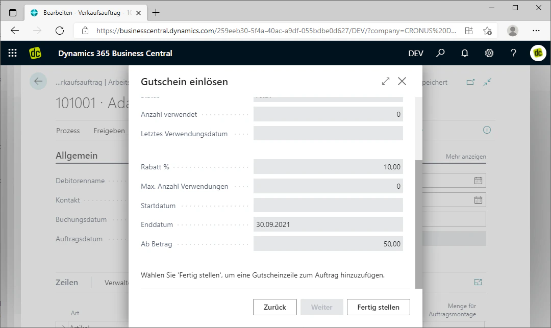 Gutschein validieren - Informationen