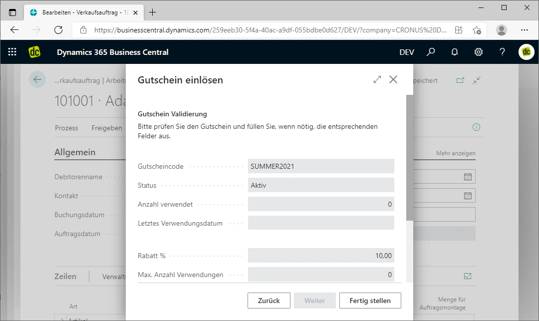 Gutschein validieren - Überblick