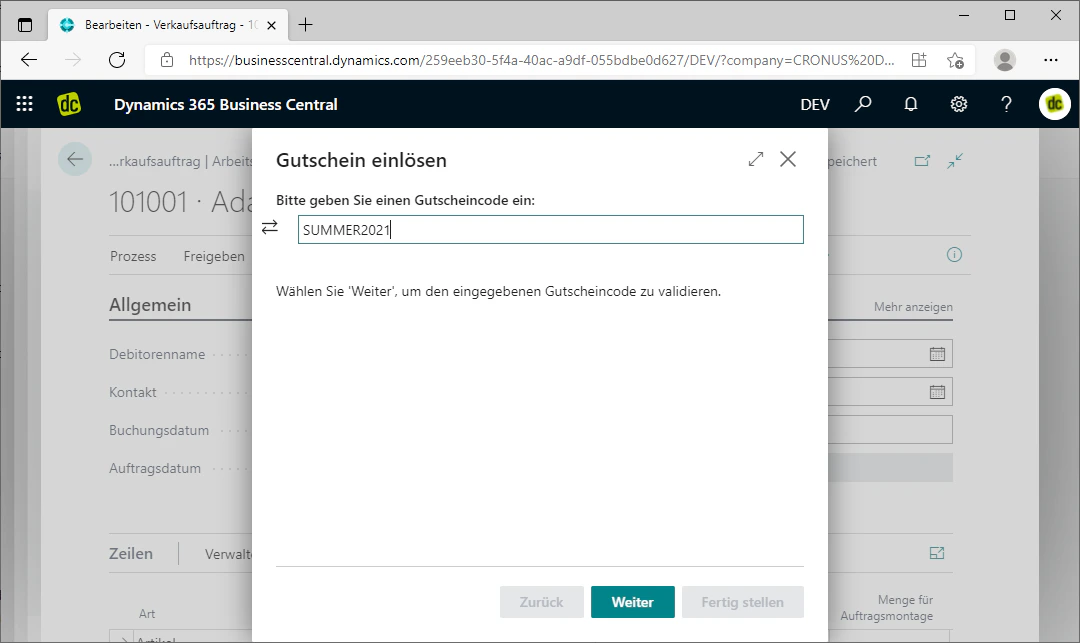 Eingabefeld für den Gutscheincode