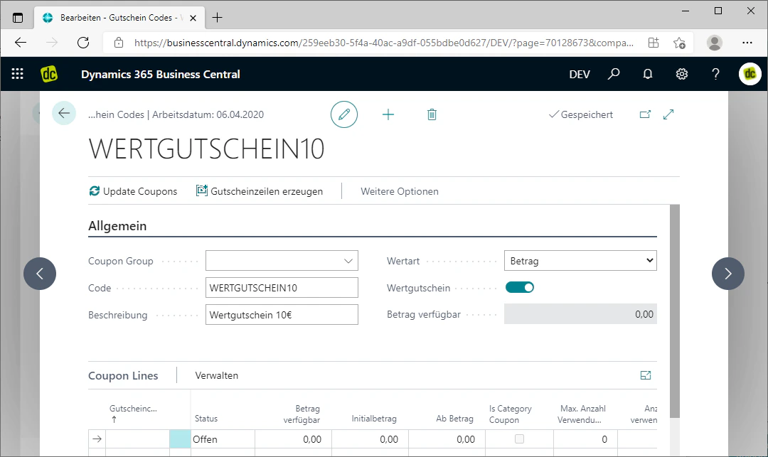Aktivierte Checkbox für Wertgutschein-Option