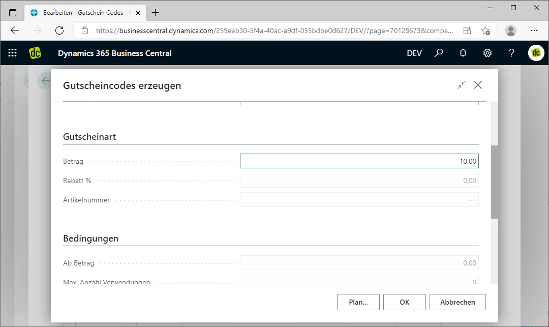 Coupon type settings with amount and discount fields
