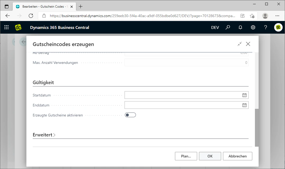 OK button for generating the vouchers