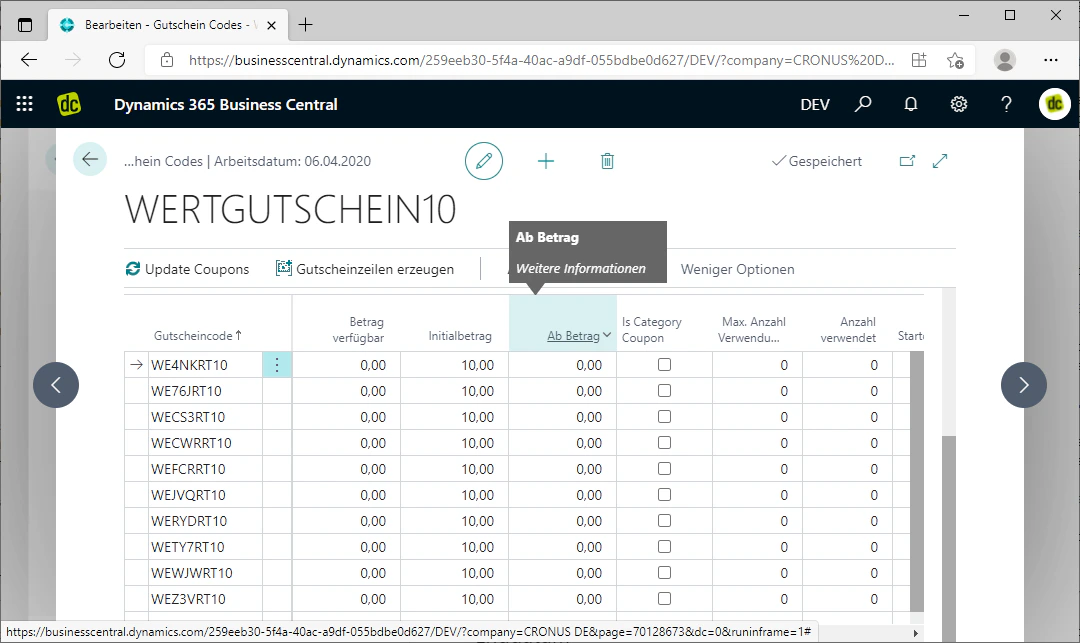 Minimum Amount column