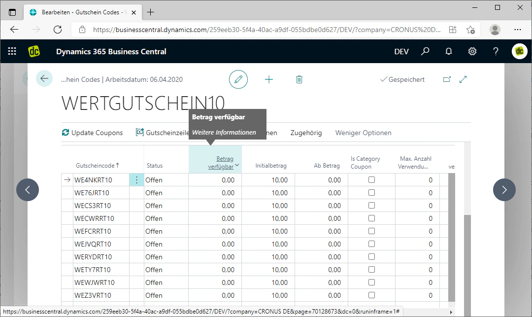 Amount Available column