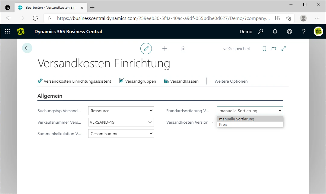 Default Sorting Shipping Costs Selection