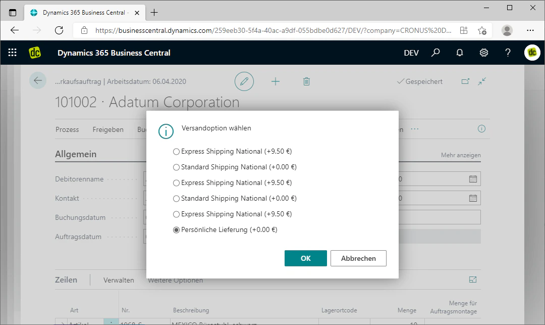 Apply shipping option to the order