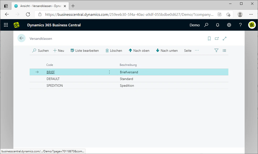 Shipping Classes overview window