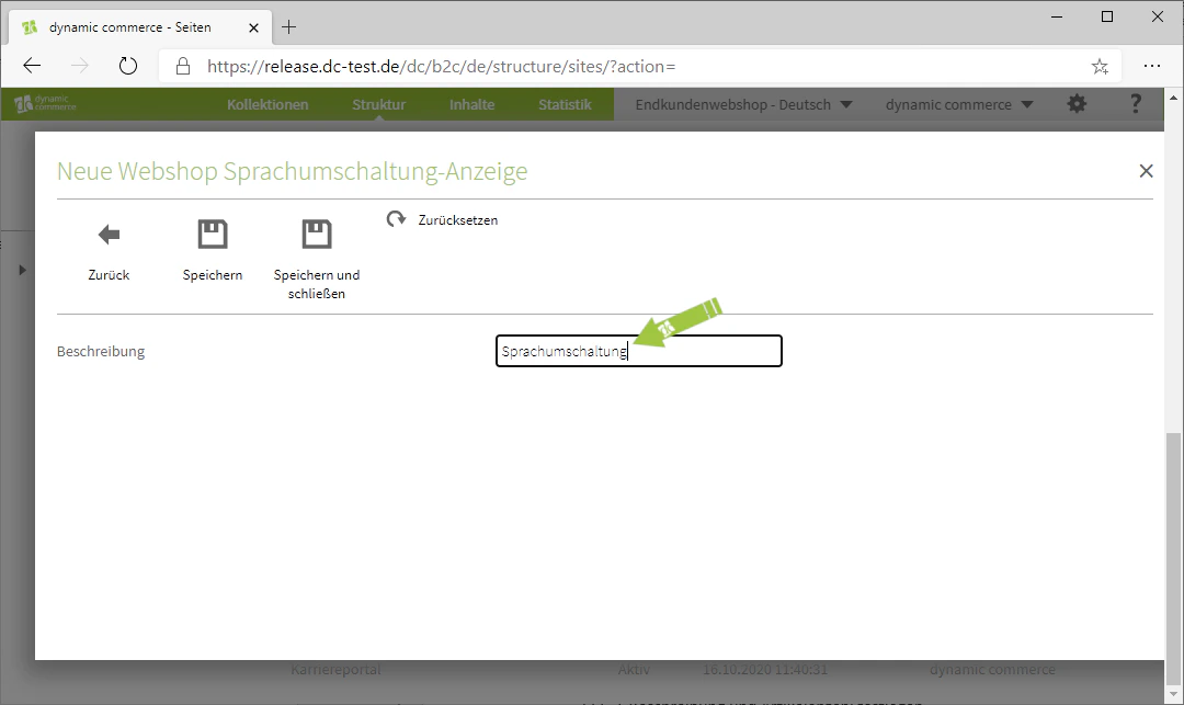 Beschreibung der Sprachumschaltung
