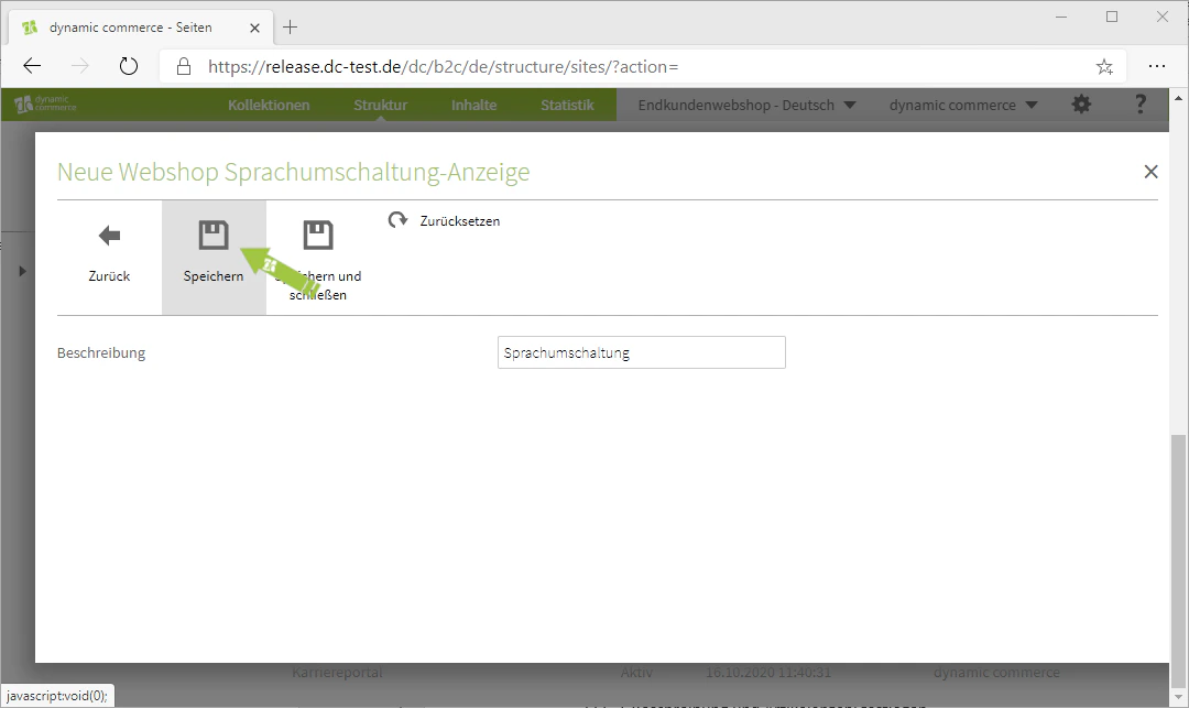 Speichern der Sprachumschaltung